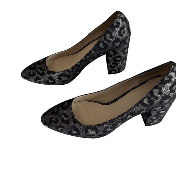 Cole Haan Leopard Print Chunky Heel Pumps Size 8.5 Black/Silver - Picture 9 of 11